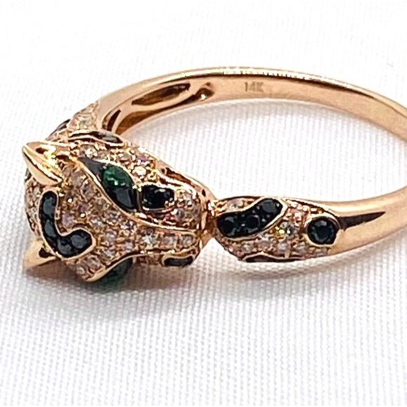 Effy Signature 14K Rose Gold Diamond & Tsavorite Panther Ring Size 9 - Picture 5 of 10